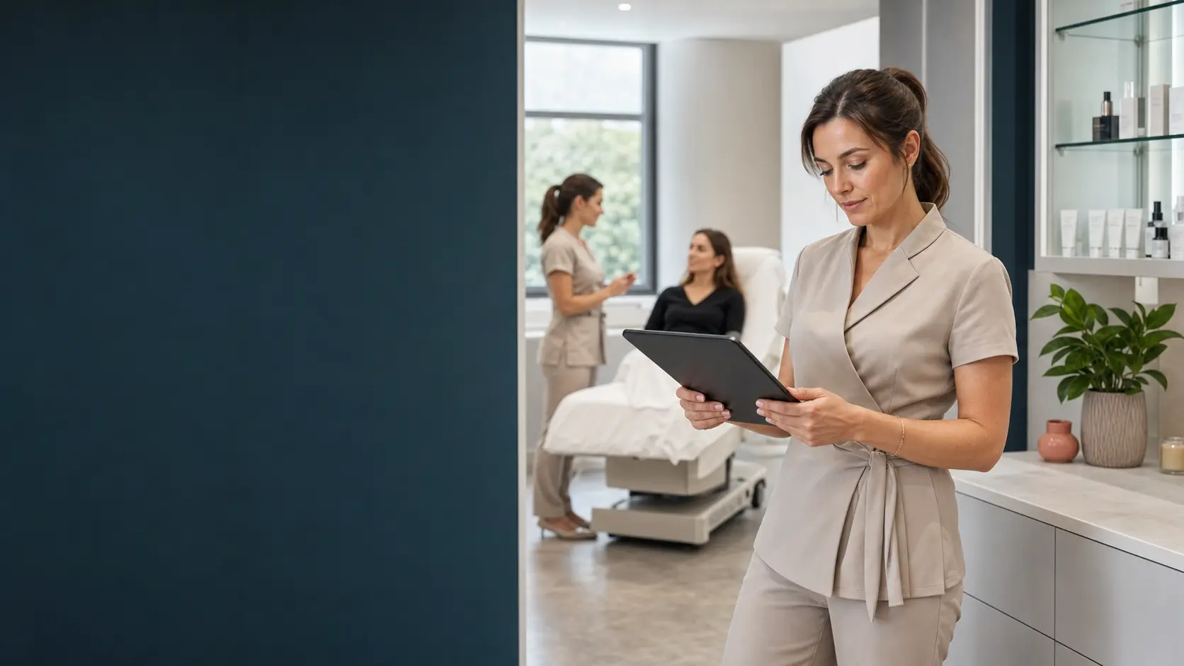 Aesthetics practitioners using Certifyd together in a modern clinic