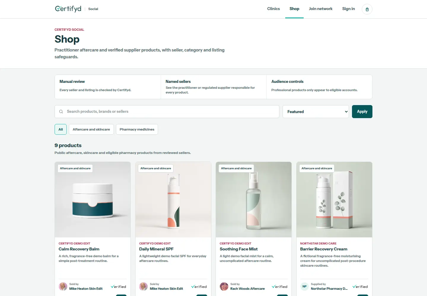 Certifyd marketplace with practitioner and checked-supplier products